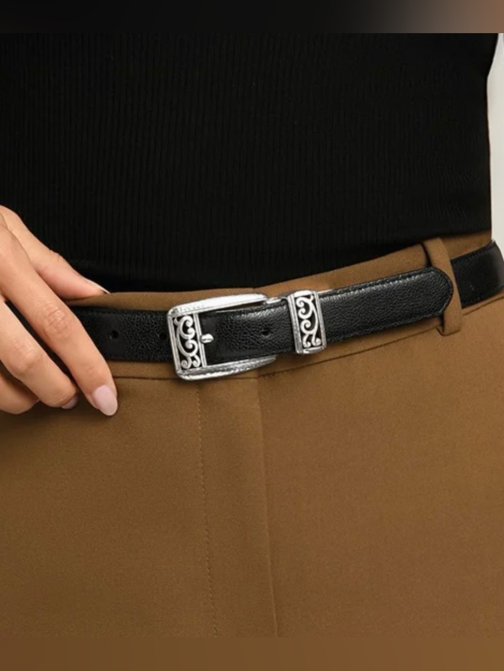 Brighton Women’s Mantilla Black/Bronze Leather Reversible Belt Size 32